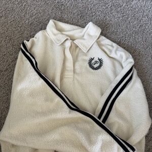 PINK Victoria's Secret Cream Sherpa Jacket with Black Embroidery